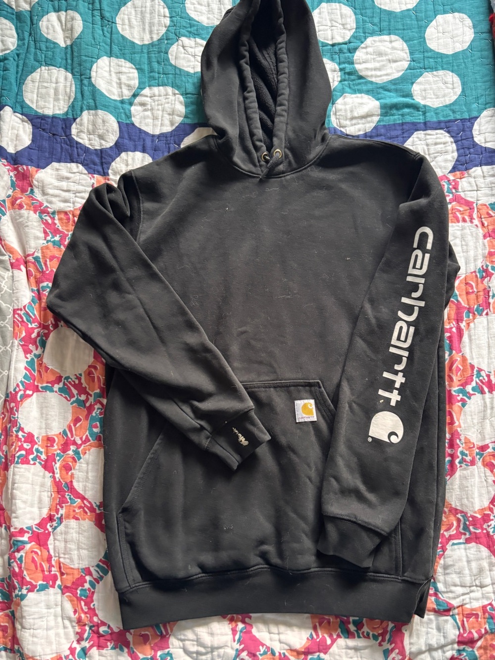 Carhartt Men’s Black Crewneck Hoodie with White Sleeve Logo